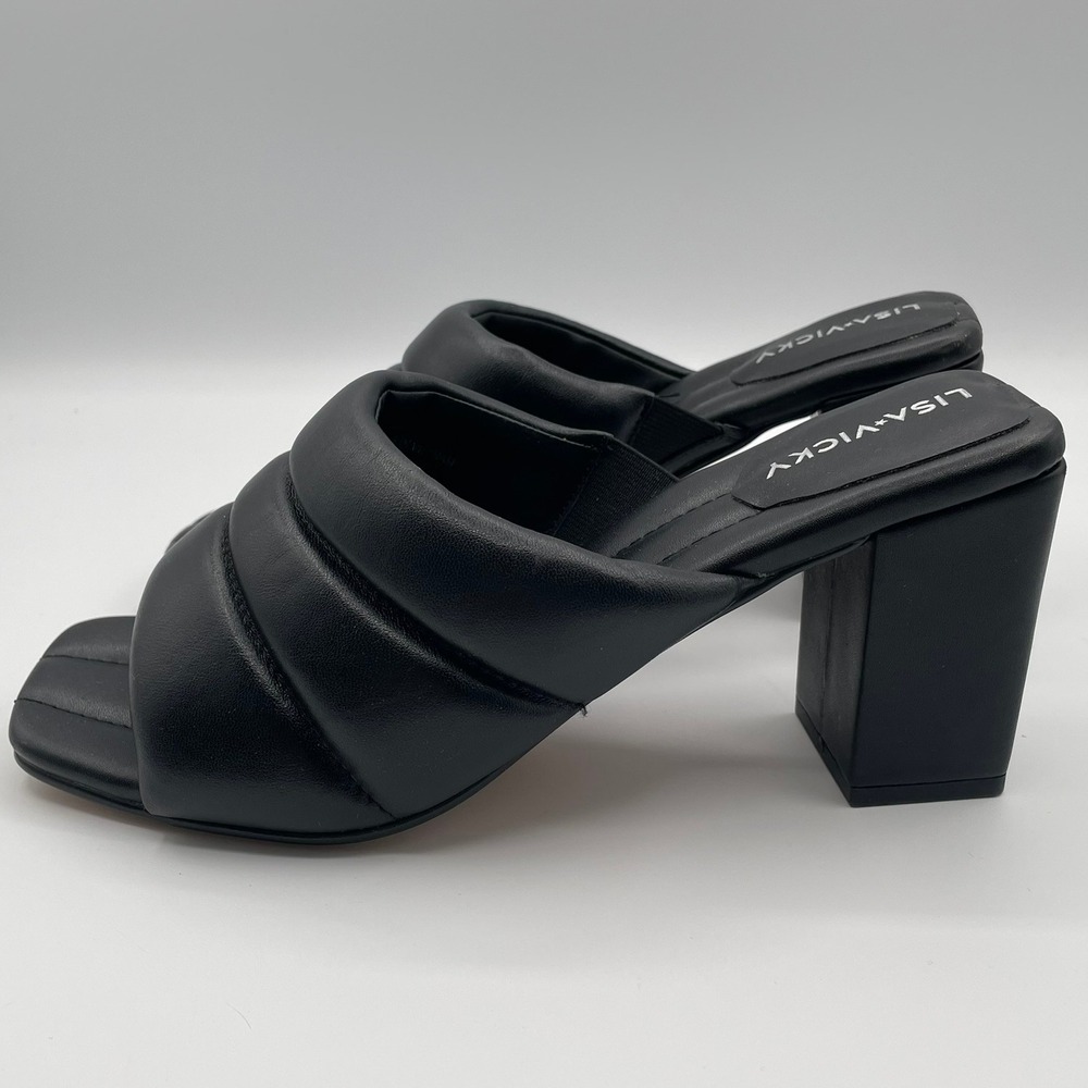 Lisa Vicky Black Padded Square Toe Block Heel Mules Womens 7 Funky Formal Unique - Picture 4 of 6